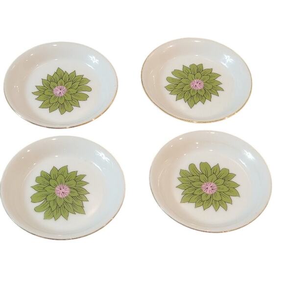Floral Mini Plates Creative Japan Trinket Holder Gold Rim Set‎ of 4 Green White - Picture 3 of 9
